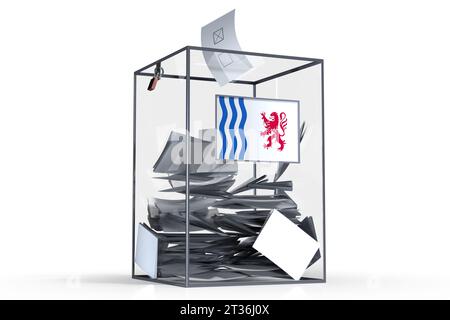 Nouvelle-Aquitaine - Flagge auf Wahlurnen und Stimmen - Wahlkonzept Stockfoto