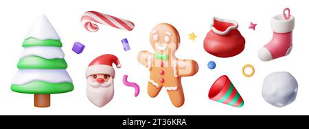 3D-Set mit weihnachtlichen Elementen. Stock Vektor