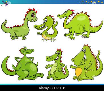 Cartoon-Illustrationen von lustigen Drachen Fantasy-Tierfiguren Set Stock Vektor