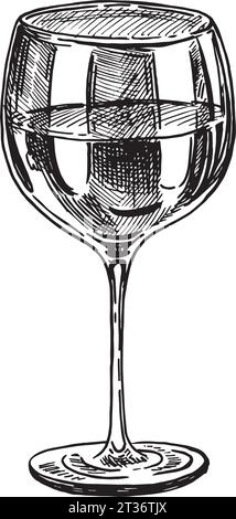 Weinglas. Abbildung. Weinbauprodukte im Skizzenstil.Vektorillustration auf isoliertem Hintergrund. Klassisches alkoholisches Getränk. Design für Web, i Stock Vektor