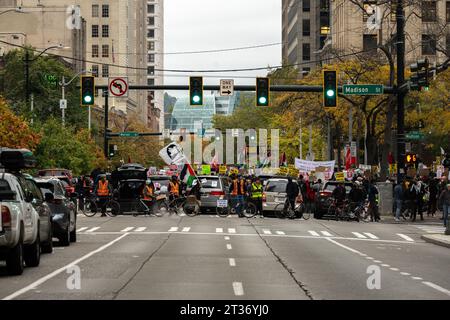 Seattle Wa - 21. Oktober 2023 - Pro-Palästina-marsch in der Innenstadt Stockfoto