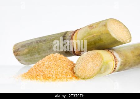 Saccharum officinarum - brauner Zucker mit Rohrstückchen Stockfoto