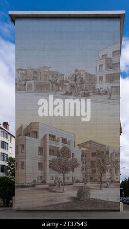 Lyon, Frankreich - 08 30 2021: Fresken von Lyon. Sehen Sie Details zu einer Fassade mit einem Fresko im US-Viertel Stockfoto