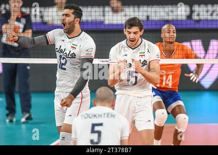 Amirhossein Esfandiar, Aliasghar Mojarad, Amir Toukhteh. Iranische Volleyballnationalmannschaft. Volleyball-Weltmeisterschaft 2022. Stockfoto