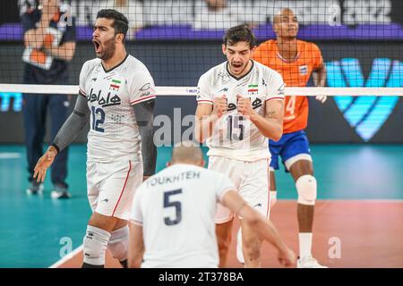 Amirhossein Esfandiar, Aliasghar Mojarad, Amir Toukhteh. Iranische Volleyballnationalmannschaft. Volleyball-Weltmeisterschaft 2022. Stockfoto