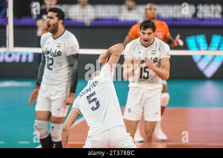 Amirhossein Esfandiar, Aliasghar Mojarad, Amir Toukhteh. Iranische Volleyballnationalmannschaft. Volleyball-Weltmeisterschaft 2022. Stockfoto