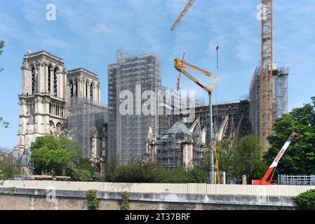 Notre Dame hat ein Gerüst gebaut, nach dem Brand wieder aufgebaut, Paris, Frankreich Stockfoto