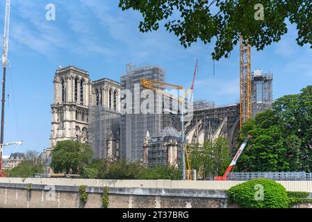 Notre Dame hat ein Gerüst gebaut, nach dem Brand wieder aufgebaut, Paris, Frankreich Stockfoto