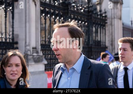 Der konservative Abgeordnete Matt Hancock Ankunft am Palast von Westminster, London, Großbritannien, am 29. März 2019, das Datum, an dem der britische gesehen haben sollte die EU verlassen Stockfoto