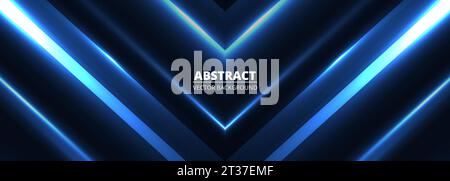 Blau blühende Horisontal-Pfeile auf einem breiten schwarzen abstrakten Hintergrund. Vektorillustrationsbanner Stock Vektor