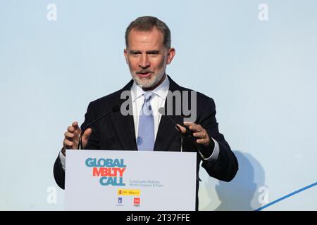 König Felipe VI. Führt das Eröffnungsessen der 2. Ausgabe des „Global Mobility Call“ im Real Casa de Correos am 23. Oktober 2023 in M Stockfoto