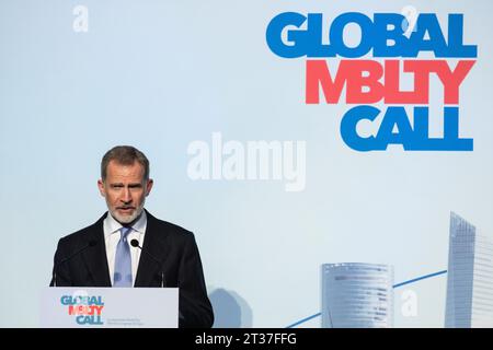 König Felipe VI. Führt das Eröffnungsessen der 2. Ausgabe des „Global Mobility Call“ im Real Casa de Correos am 23. Oktober 2023 in M Stockfoto