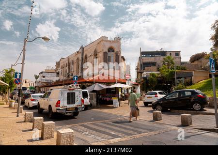 Jaffa, Israel - 5. Oktober 2023: Blick von den historischen Straßen von Jaffa, einer alten levantinischen Hafenstadt, die von den Kanaaniten gegründet wurde und heute Teil davon ist Stockfoto