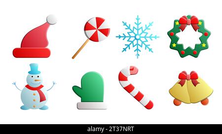 Kritzelt weihnachtliche Elemente. Farbvektorelemente. Illustration mit Neujahrsdekor. Design für Ausdrucke und Karten. Stock Vektor