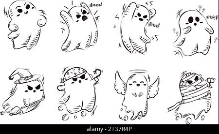 Set von niedlichen halloween Geisterfiguren Vektor Stock Vektor