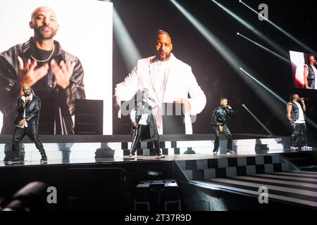 Nottingham, UK 23. Oktober 2023, Aston Merrygold, Oritsé Williams, Marvin Humes und JB Gill von der Boy Band JLS treten in nottingham in der Motorpoint Arena in Nottingham als Teil der Bands All the Hits Tour auf Credit: Paul Smith / Alamy Live News Stockfoto