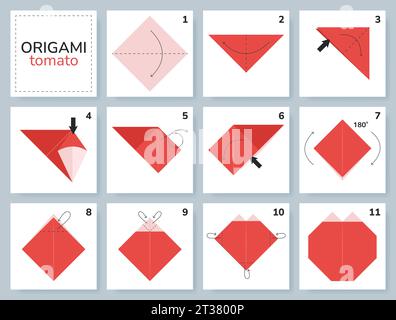 Origami-Tutorial für Kinder. Origami, süße Tomate. Stock Vektor