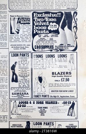 Versandwerbung für Loon Pants in NME Music Paper der 1970er Jahre - New Musical Express Stockfoto