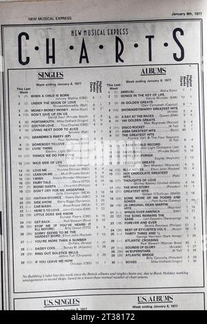 Charts Seite 1970s NME Music Paper New Musical Express Stockfoto