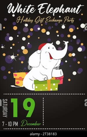 Eine Vektor-Illustration der Weißen Elefanten Weihnachten Geschenk Austausch Einladungskarte Stock Vektor