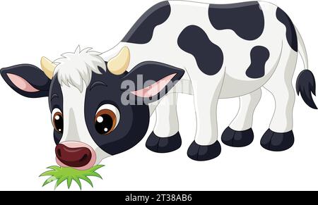 Süßer, kleiner Kuh-Zeichentrick, der Gras isst Stock Vektor