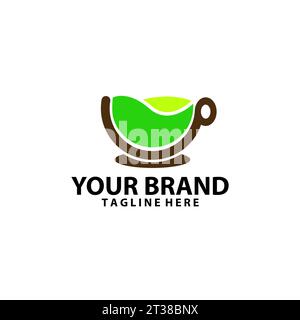 Becher Kaffee Getränk Kräuter Logo Design Vektor Stock Vektor
