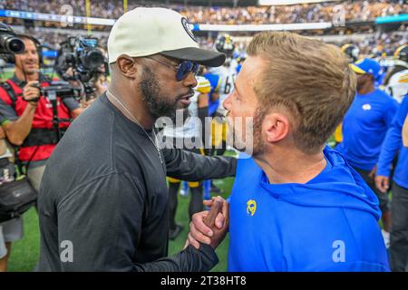 Pittsburgh Steelers Head Coach Mike Tomlin und Los Angeles Rams Head Coach Sean McVay nach einem NFL Football Spiel, Sonntag, 22. Oktober 2023, in Inglewood, Stockfoto