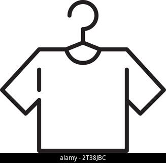 Sauberes weißes T-Shirt auf einem Kleiderbügel. Wäschesymbol. Pixelperfekter, bearbeitbarer Kontur Stock Vektor