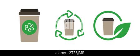 Tasse Glaspapierkarton hinterlässt umweltfreundliche Blattsymboletikett Green Eco Drink Stock Vektor