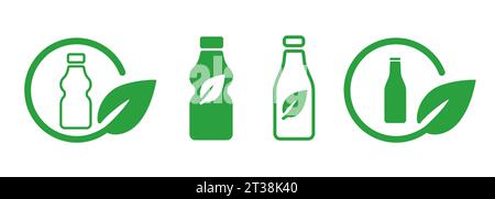 ECO Recycling Flasche Plastikmüll Bio Abfallpflege umweltfreundliche Logo Stempelsymbol Stock Vektor
