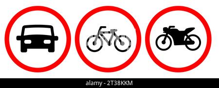 Auto Motorrad Fahrrad Motorrad Motorrad Parkplatz Zone Straßenschild mit weißem Kreis Stock Vektor