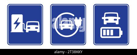 EV-Ladestation, Elektrofahrzeug, Autoladegerät, blaues Schild Stock Vektor