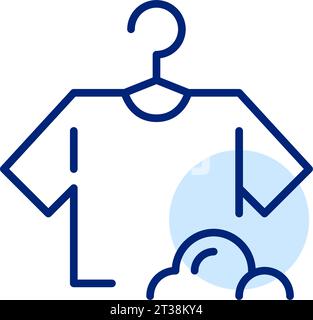 T-Shirt am Bügel. Waschmittelblasen. Wäsche waschen. Symbol für perfekte Pixel Stock Vektor