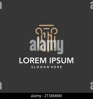 SM-Logo-Monogramm mit säulenförmigem Design-Vektor Stock Vektor