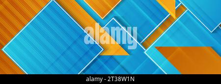 Orangefarbener und blauer, geometrischer abstrakter Hochglanzhintergrund. Vektorbanner Stock Vektor