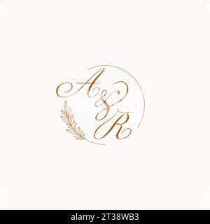 Initialen AR Hochzeit Monogramm-Logo mit Blättern und eleganten kreisförmigen Linien Vektor-Grafik Stock Vektor