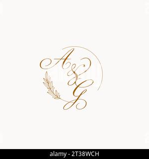 Initialen AG Hochzeit Monogramm-Logo mit Blättern und eleganten kreisförmigen Linien Vektor-Grafik Stock Vektor