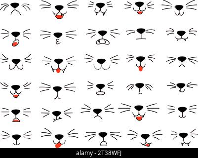 Cartoon-Katzenmaler. Tierhaare, süße Haustiernase und Kätzchen-Gesicht. Gesichtsausdrücke von Katzenvektorelementen Stock Vektor