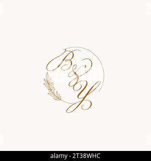 Initialen VON Hochzeitsmonogramm-Logo mit Blättern und eleganten kreisförmigen Linien Vektorgrafik Stock Vektor