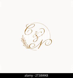 Initialen CN Hochzeit Monogramm Logo mit Blättern und eleganten kreisförmigen Linien Vektor Grafik Stock Vektor