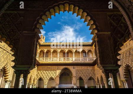 Innendetails des Real Alcazar de Sevilla in Spanien Stockfoto