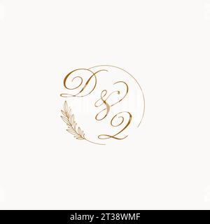 Initialen DQ Hochzeit Monogramm Logo mit Blättern und elegante kreisförmige Linien Vektorgrafik Stock Vektor