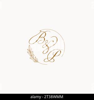 Initialen BP Hochzeit Monogramm-Logo mit Blättern und eleganten kreisförmigen Linien Vektor-Grafik Stock Vektor