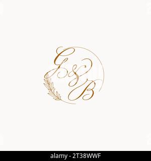Initialen GB Hochzeit Monogramm Logo mit Blättern und elegante kreisförmige Linien Vektor-Grafik Stock Vektor