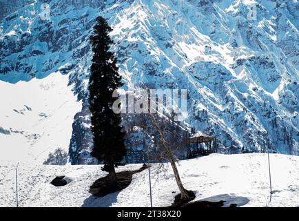 Kaschmirs majestätisches schneebedecktes Wunderland: Ewige Schönheit: Kaschmirs schneebedeckte Berge Majestät Stockfoto