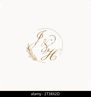 Initialen JH Hochzeit Monogramm Logo mit Blättern und elegante kreisförmige Linien Vektor-Grafik Stock Vektor