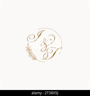 Initialen IT Hochzeit Monogramm Logo mit Blättern und elegante kreisförmige Linien Vektor-Grafik Stock Vektor