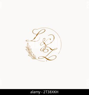 Initialen LZ Hochzeit Monogramm Logo mit Blättern und elegante kreisförmige Linien Vektorgrafik Stock Vektor