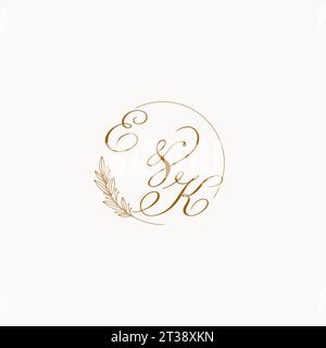 Initialen EK Hochzeit Monogramm Logo mit Blättern und elegante kreisförmige Linien Vektorgrafik Stock Vektor