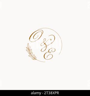 Initialen OE Hochzeit Monogramm Logo mit Blättern und elegante kreisförmige Linien Vektorgrafik Stock Vektor